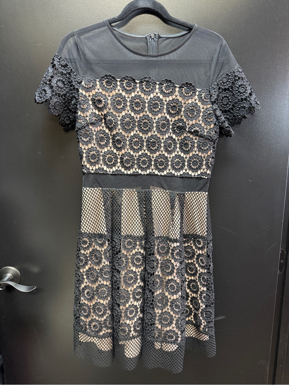 Mystic Black Lace & Nude Underlay Fit-and-Flare Dress